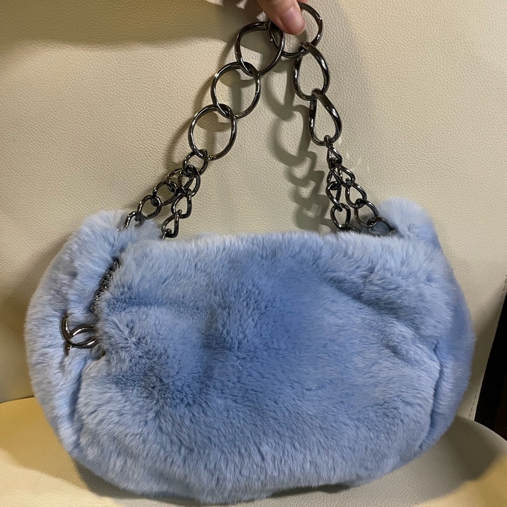❤️sold❤️Vintage Chanel Rabbit Fur baby blue Hobo RARE!